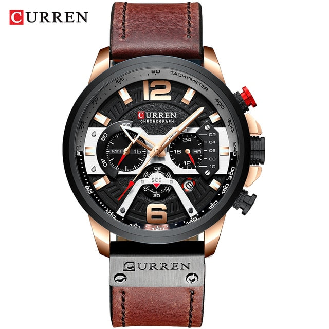 Military Leather Chronograph klocka