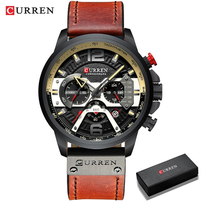 Military Leather Chronograph klocka