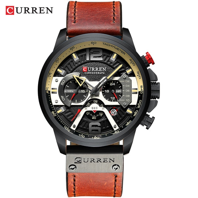 Military Leather Chronograph klocka