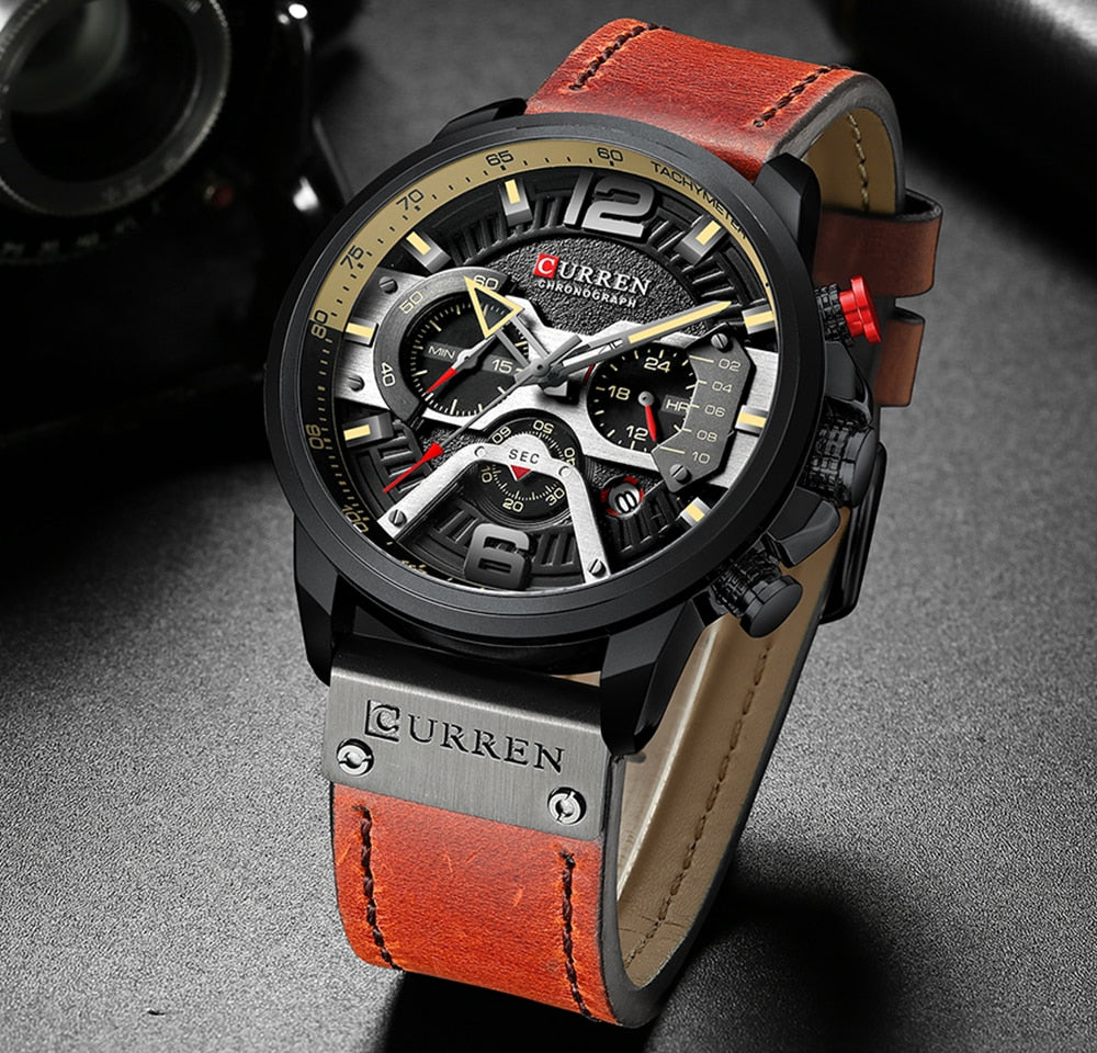 Military Leather Chronograph klocka