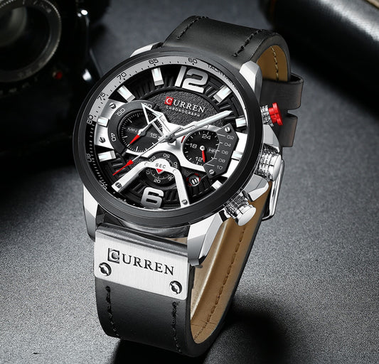 Military Leather Chronograph klocka