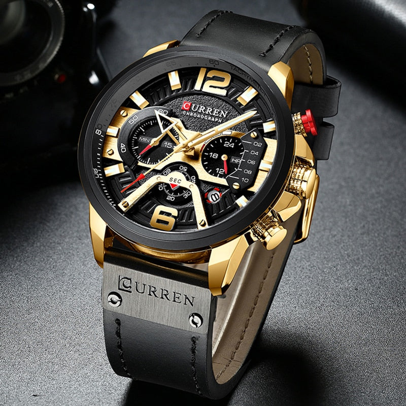 Military Leather Chronograph klocka