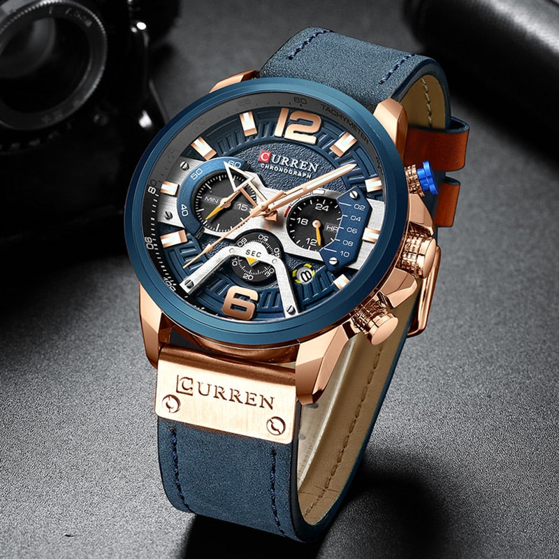 Military Leather Chronograph klocka