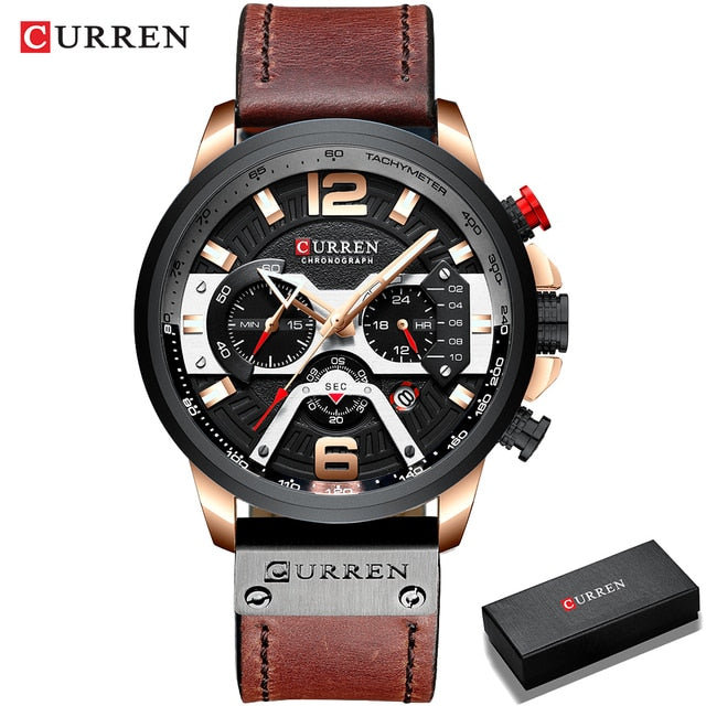 Military Leather Chronograph klocka